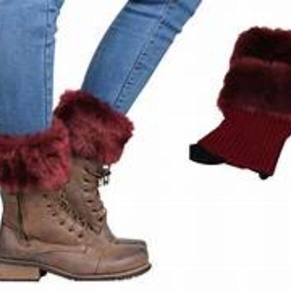 Maroon Faux Fur Boot Cuffs, NWOT - Picture 5 of 5